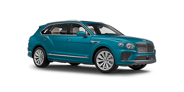 Bentley Leeds Bentley Bentayga EWB Azure front side angled view in Topaz blue coloured exterior. 
