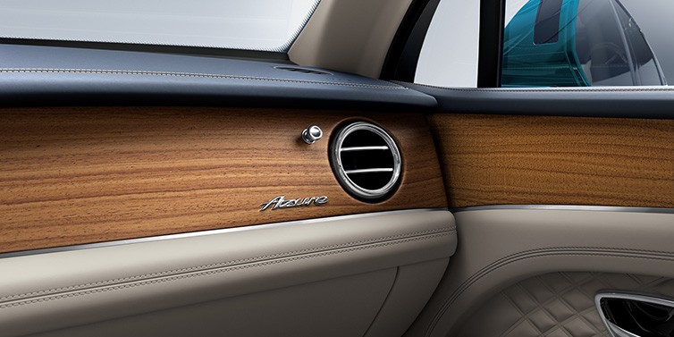 Bentley Leeds Bentley Bentayga Extended Wheelbase Azure front dash showing Open Pore Koa veneer surrounded by Portland and Imperial Blue hides